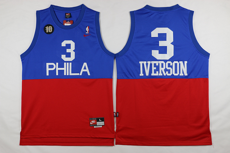 76ers 3 Allen Iverson Blue&Red Nike Throwback Jersey