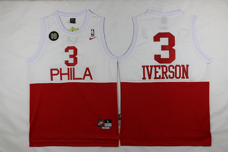 76ers 3 Allen Iverson Red&White Nike Throwback Jersey