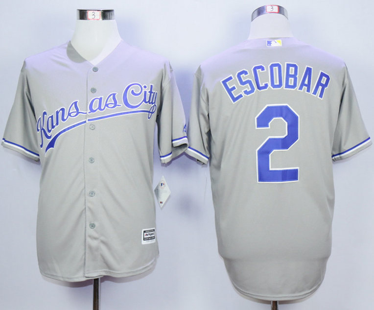 Royals 2 Alcides Escobar Grey New Cool Base Jersey