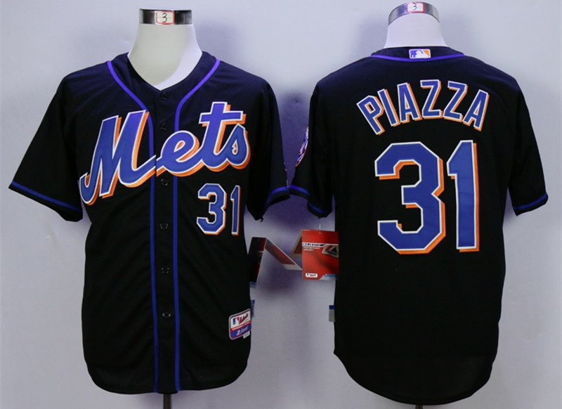 Mets 31 Mike Piazza Black Cool Base Jersey