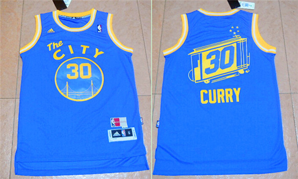 Warriors 30 Stephen Curry Blue Cityscape Swingman Jersey - Click Image to Close