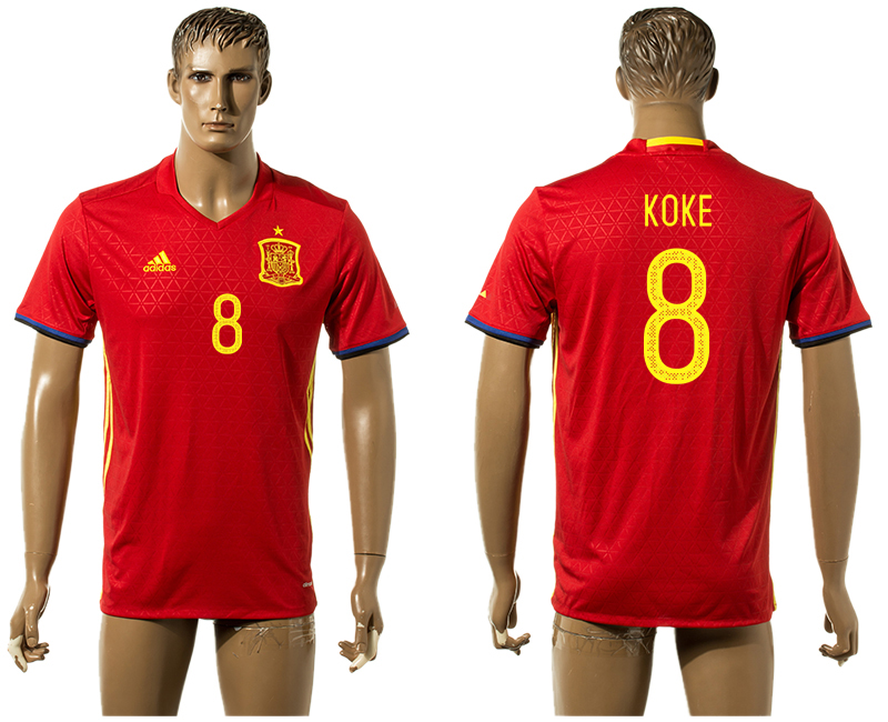 Spain 8 KOKE Home UEFA Euro 2016 Jersey