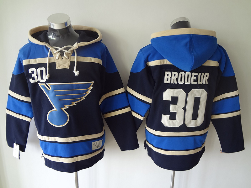 Blues 30 Martin Brodeur Blue All Stitched Hooded Sweatshirt