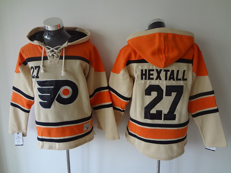 Flyers 27 Ron Hextall Cream All Stitched Hooded Sweatshirt