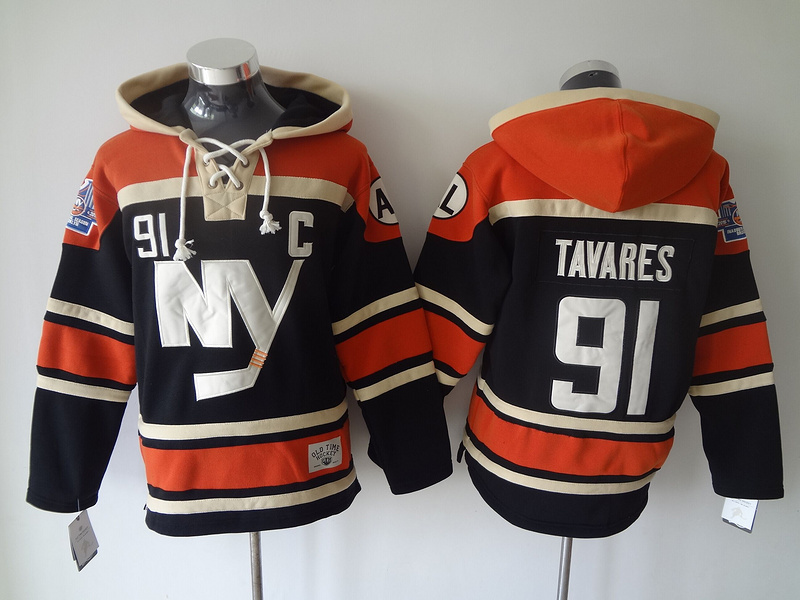 Islanders 91 John Tavares Black All Stitched Hooded Sweatshirt