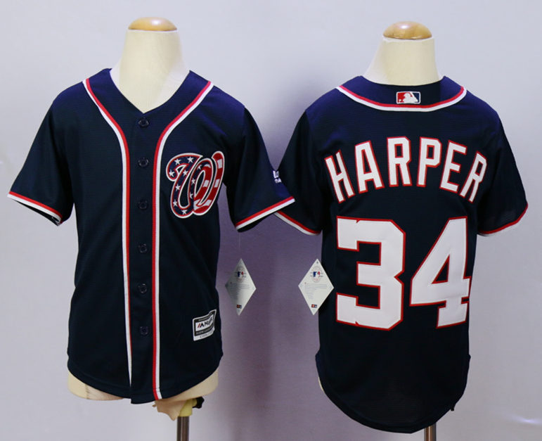 Nationals 34 Bryce Harper Blue Youth New Cool Base Jersey