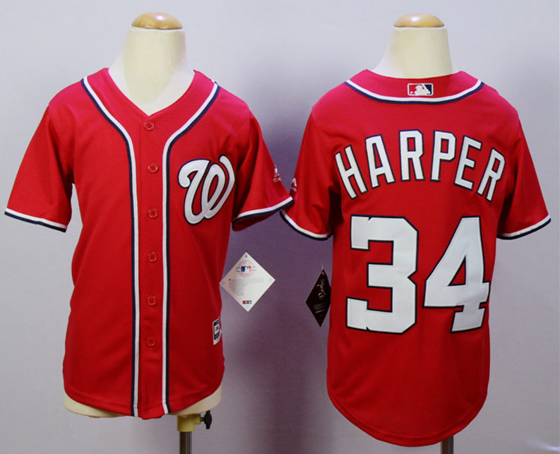 Nationals 34 Bryce Harper Red Youth New Cool Base Jersey