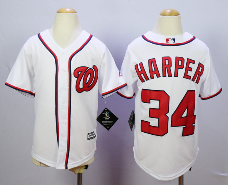 Nationals 34 Bryce Harper White Youth New Cool Base Jersey