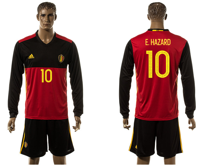 Belgium 10 E.HAZARD Home UEFA Euro 2016 Long Sleeve Jersey
