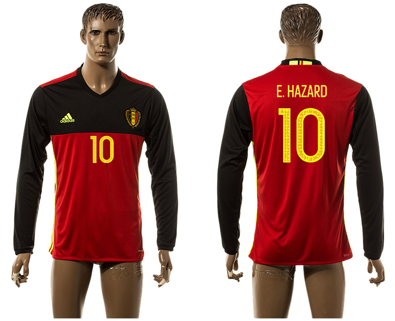 Belgium 10 E.HAZARD Home UEFA Euro 2016 Long Sleeve Thailand Jersey