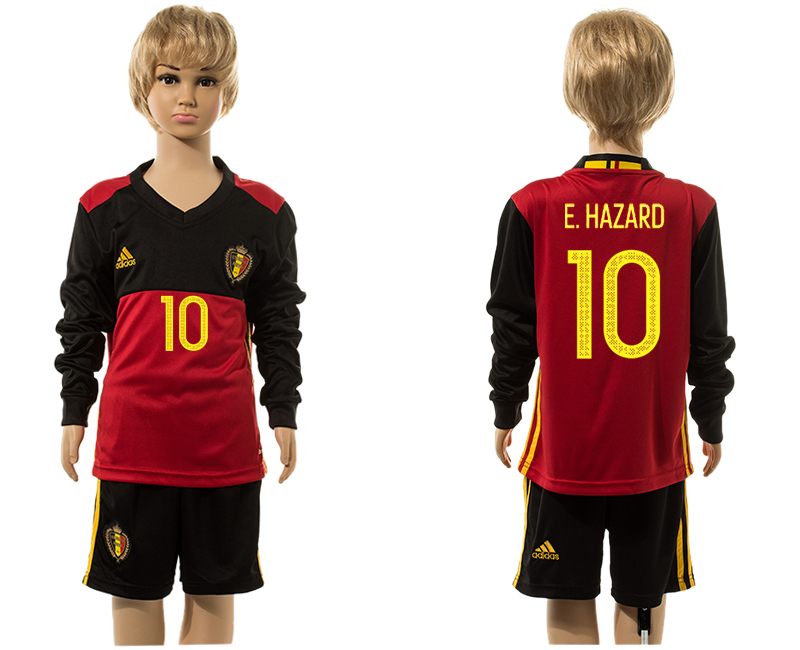 Belgium 10 E.HAZARD Home UEFA Euro 2016 Long Sleeve Youth Jersey