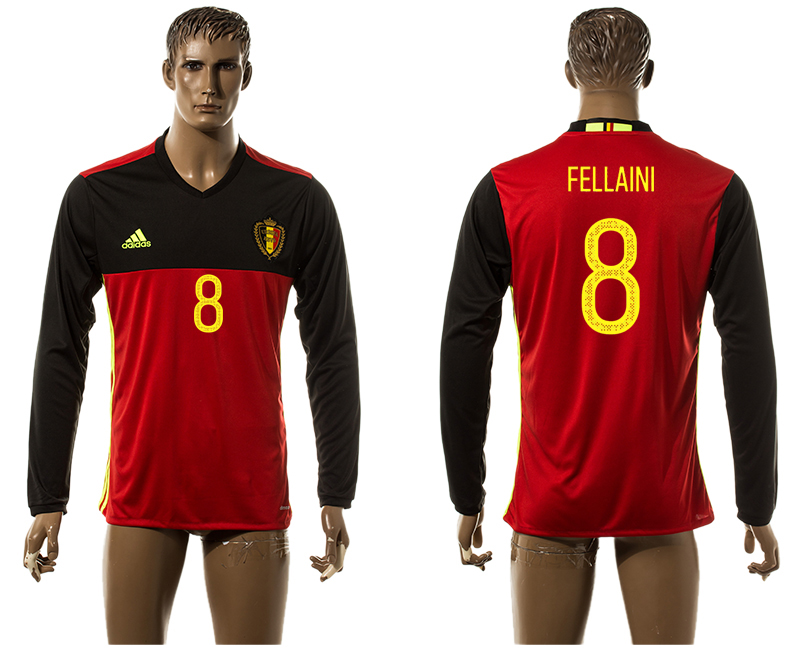 Belgium 8 FELLAINI Home UEFA Euro 2016 Long Sleeve Thailand Jersey