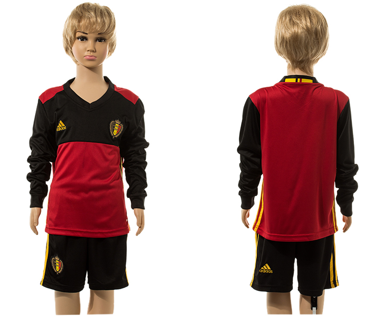 Belgium Home UEFA Euro 2016 Long Sleeve Youth Jersey