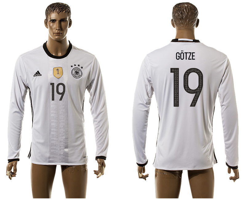Germany 19 GOTZE Home UEFA Euro 2016 Long Sleeve Thailand Jersey