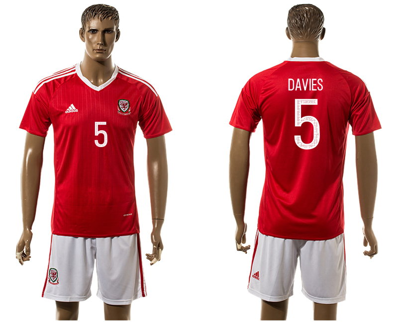 Wales 5 DAVIES Home UEFA Euro 2016 Jersey
