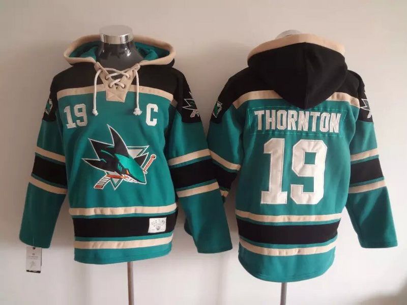 Sharks 19 Joe Thornton Teal All Stitched Hooded Sweatshirt