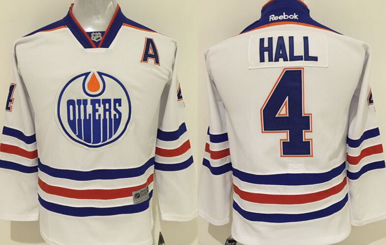 Oilers 4 Taylor Hall White Youth Reebok Jersey