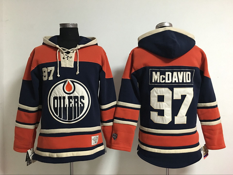 Oilers 97 Connor McDavid Dark Blue All Stitched Hooded Sweatshirt
