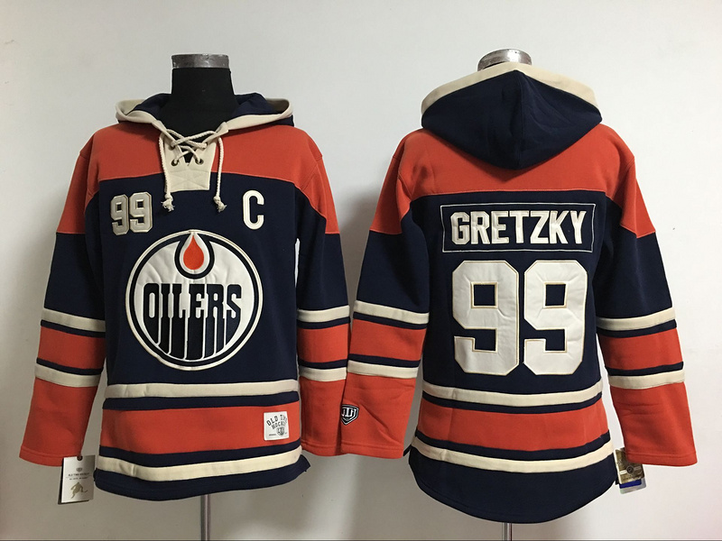 Oilers 99 Wayne Gretzky Dark Blue All Stitched Hooded Sweatshirt