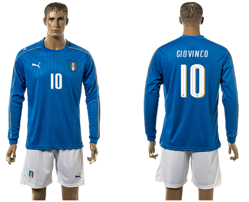 Italy 10 GIOVINCO Home UEFA Euro 2016 Long Sleeve Jersey