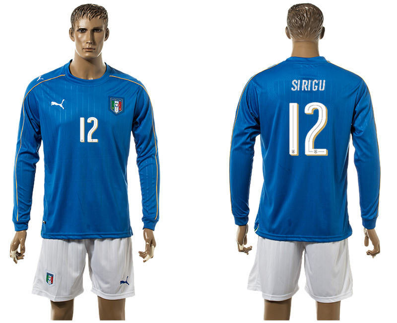 Italy 12 SIRIGU Home UEFA Euro 2016 Long Sleeve Jersey