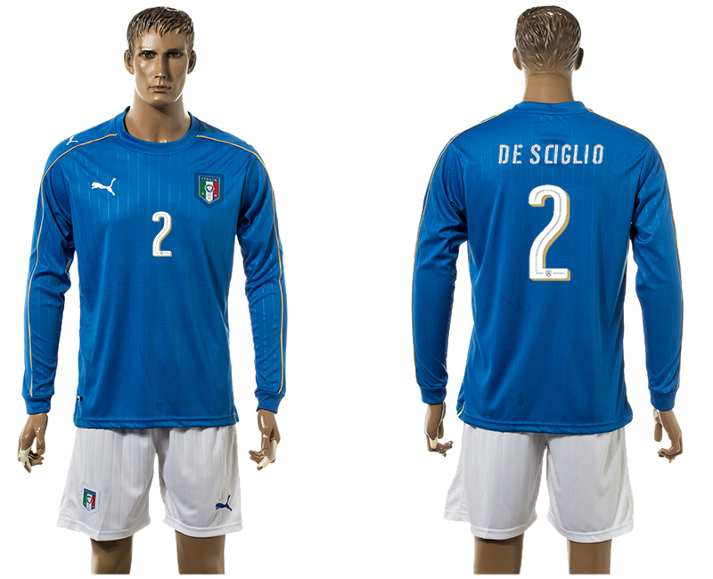Italy 2 DE SCIGLIO Home UEFA Euro 2016 Long Sleeve Jersey