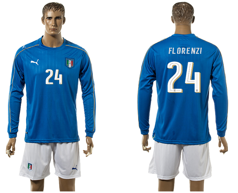 Italy 24 FLORENZI Home UEFA Euro 2016 Long Sleeve Jersey