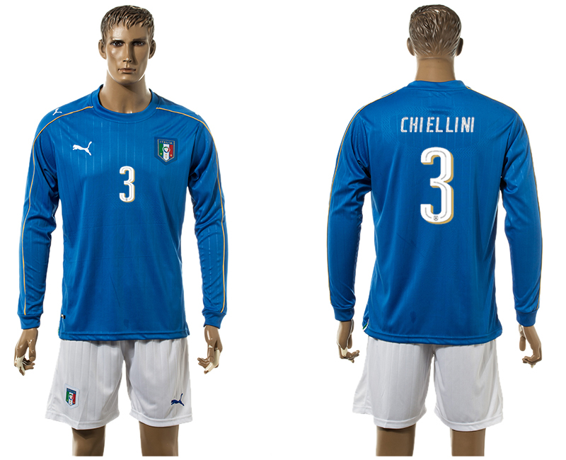 Italy 3 CHIELLINI Home UEFA Euro 2016 Long Sleeve Jersey