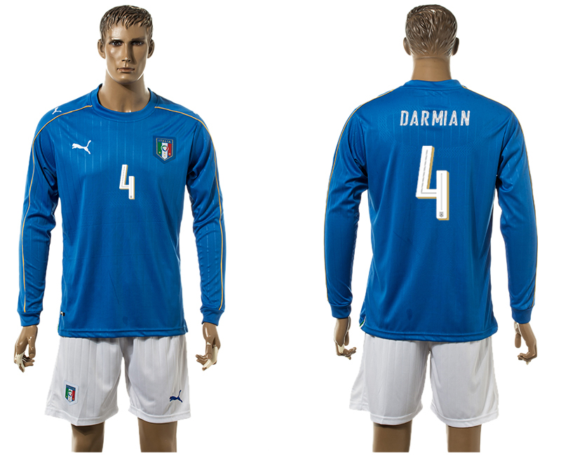 Italy 4 DARMIAN Home UEFA Euro 2016 Long Sleeve Jersey