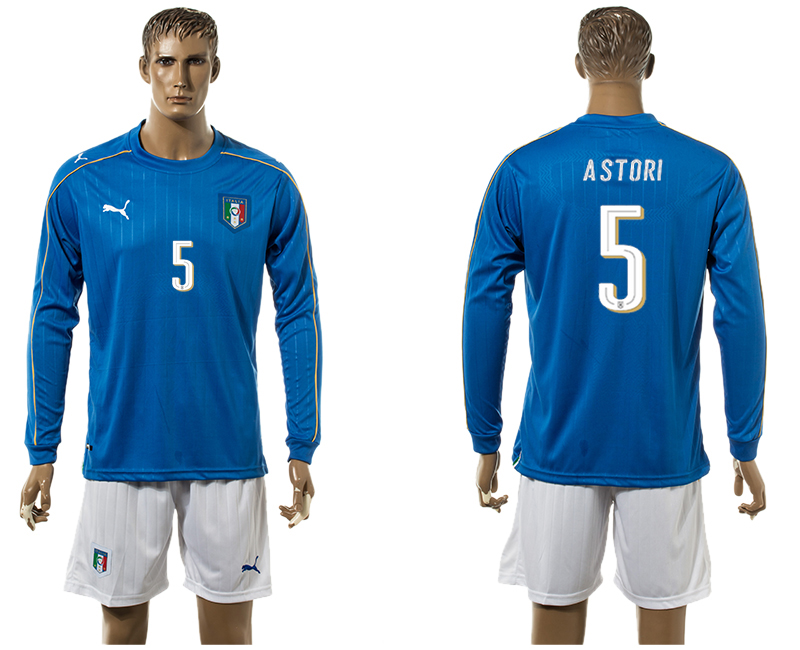 Italy 5 ASTORI Home UEFA Euro 2016 Long Sleeve Jersey