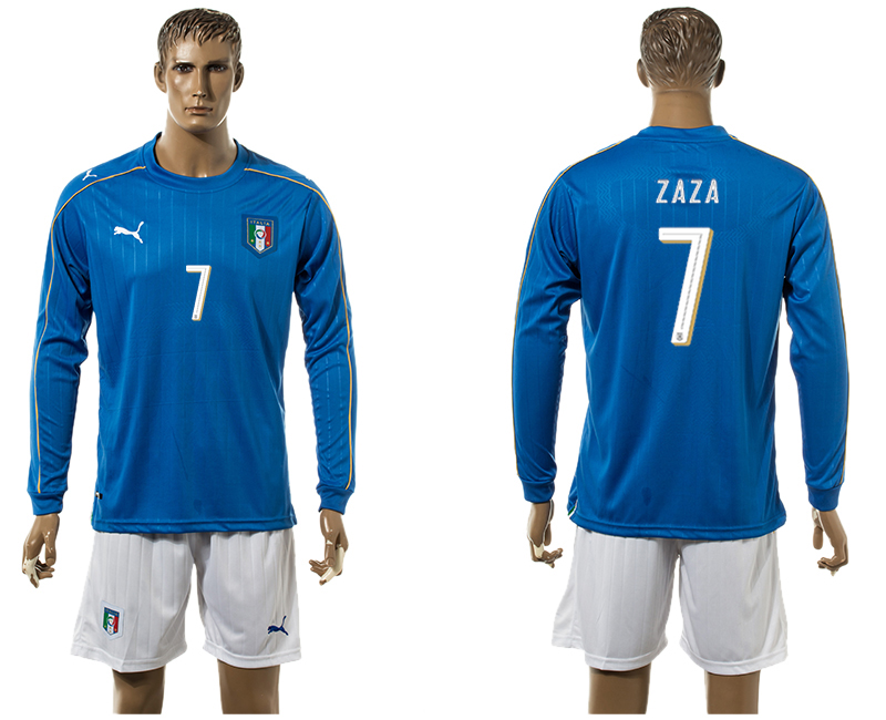 Italy 7 ZAZA Home UEFA Euro 2016 Long Sleeve Jersey
