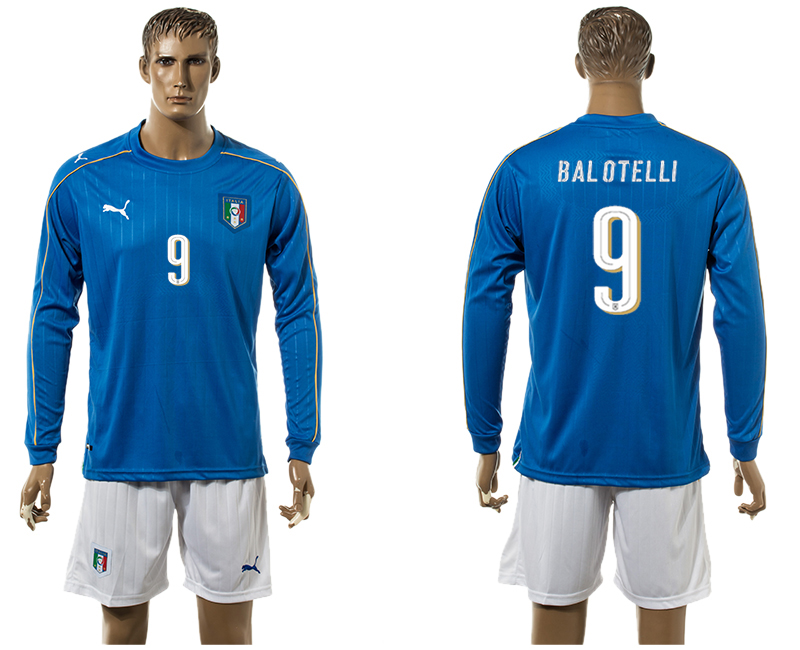 Italy 9 BALOTELLI Home UEFA Euro 2016 Long Sleeve Jersey