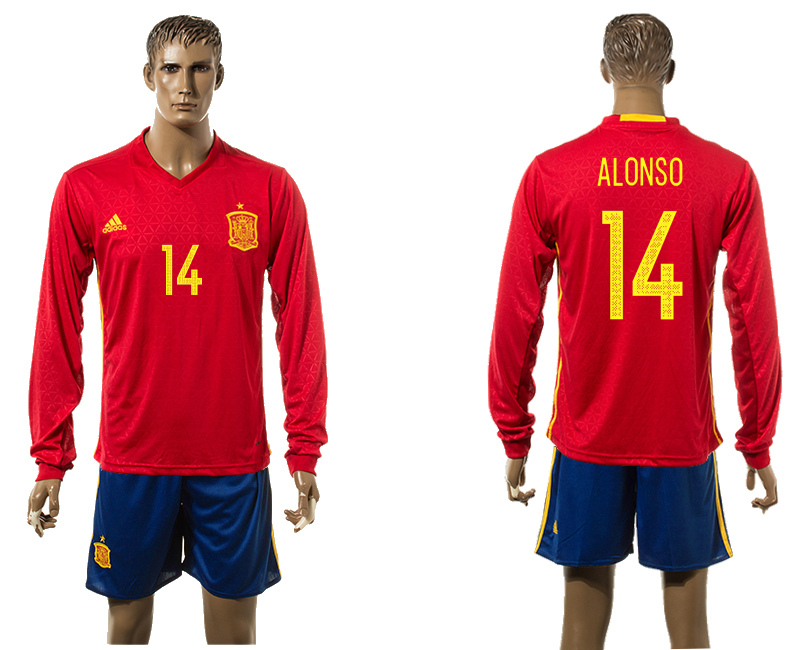 Spain 14 ALONSO Home UEFA Euro 2016 Soccer Jersey