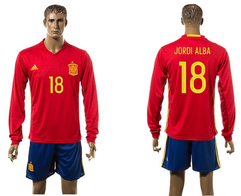 Spain 18 JORDI ALBA Home UEFA Euro 2016 Soccer Jersey