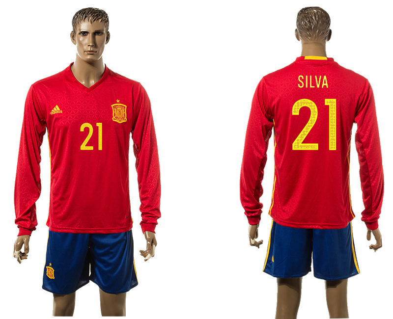 Spain 21 SILVA Home UEFA Euro 2016 Soccer Jersey