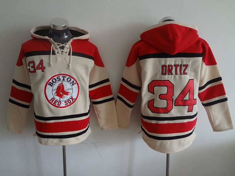 Red Sox 34 David Ortiz Cream All Stitched Hooded Sweatshirt