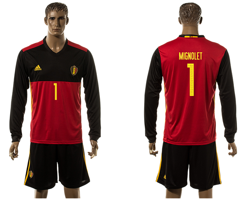 Belgium 1 MIGNOLET Home UEFA Euro 2016 Long Sleeve Jersey