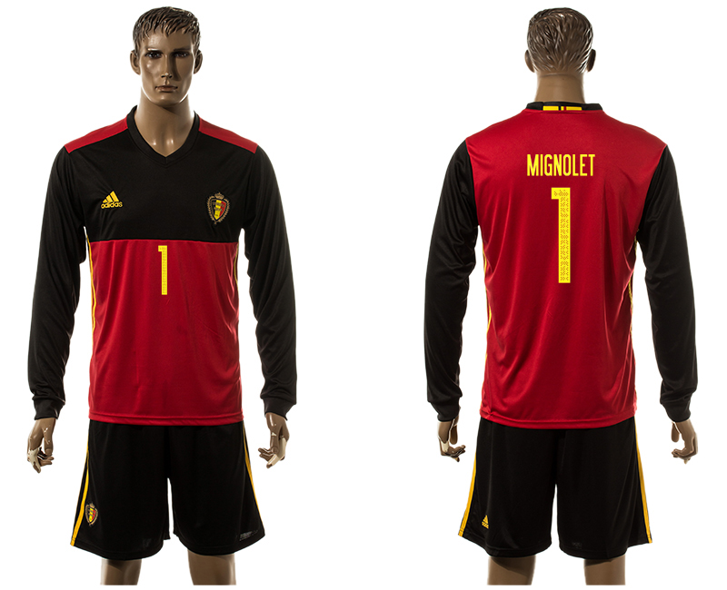 Belgium 1 MIGNOLET Home UEFA Euro 2016 Long Sleeve Jersey Belgium 1 MIGNOLET Home UEFA Euro 2016 Long Sleeve Jersey