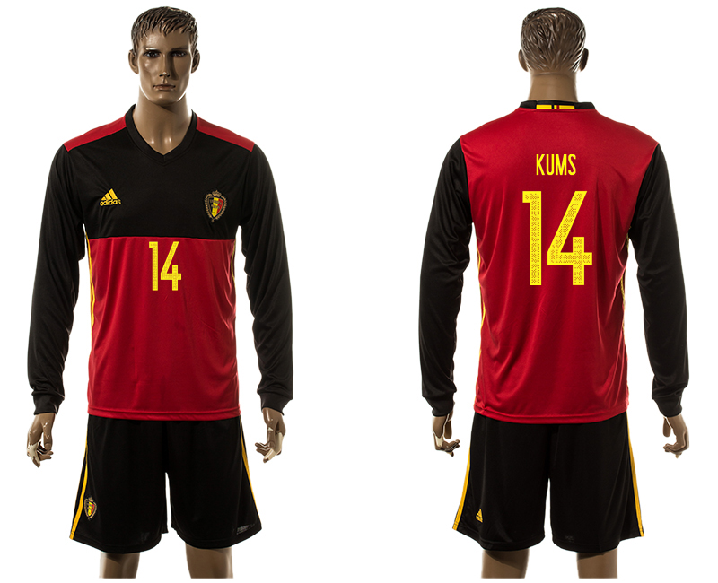 Belgium 14 KUMS Home UEFA Euro 2016 Long Sleeve Jersey