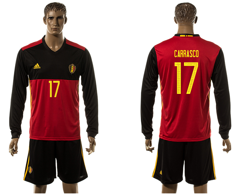 Belgium 17 CARRASCO Home UEFA Euro 2016 Long Sleeve Jersey Belgium 17 CARRASCO Home UEFA Euro 2016 Long Sleeve Jersey