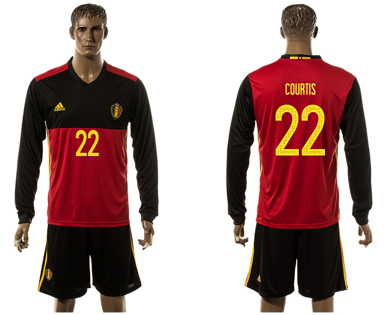 Belgium 22 COURTIS Home UEFA Euro 2016 Long Sleeve Jersey