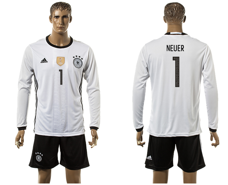 Germany 1 NEUER Home UEFA Euro 2016 Long Sleeve Jersey