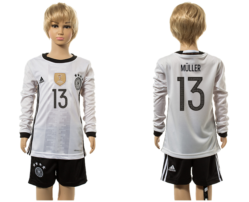 Germany 13 MULLER Home UEFA Euro 2016 Youth Long Sleeve Jersey