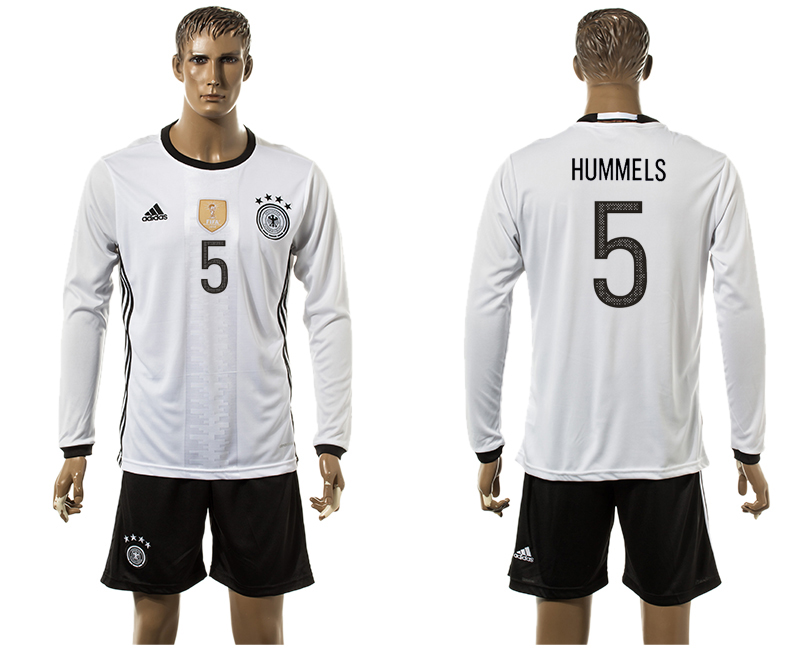 Germany 5 HUMMELS Home UEFA Euro 2016 Long Sleeve Jersey