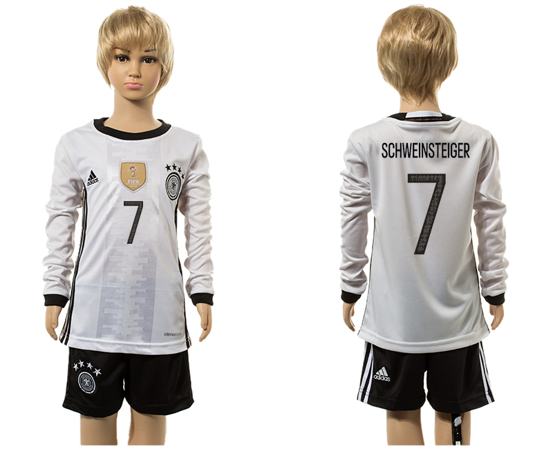 Germany 7 SCHWEINSTEIGER Home UEFA Euro 2016 Youth Long Sleeve Jersey