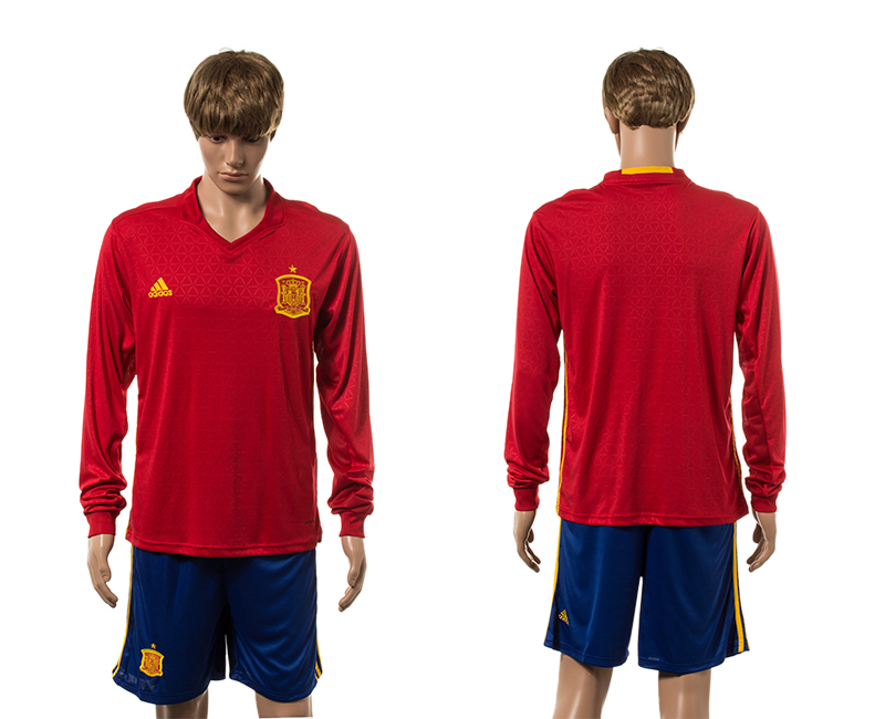 Spain Home UEFA Euro 2016 Long Sleeve Jersey