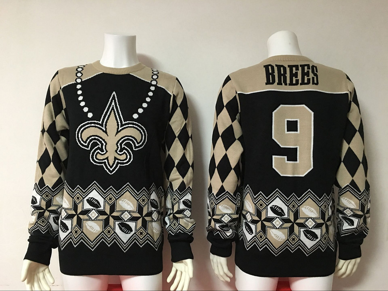 Saints 9 Drew Brees Black Men's Ugly Sweater Saints 9 Drew Brees Black Men's Ugly Sweater