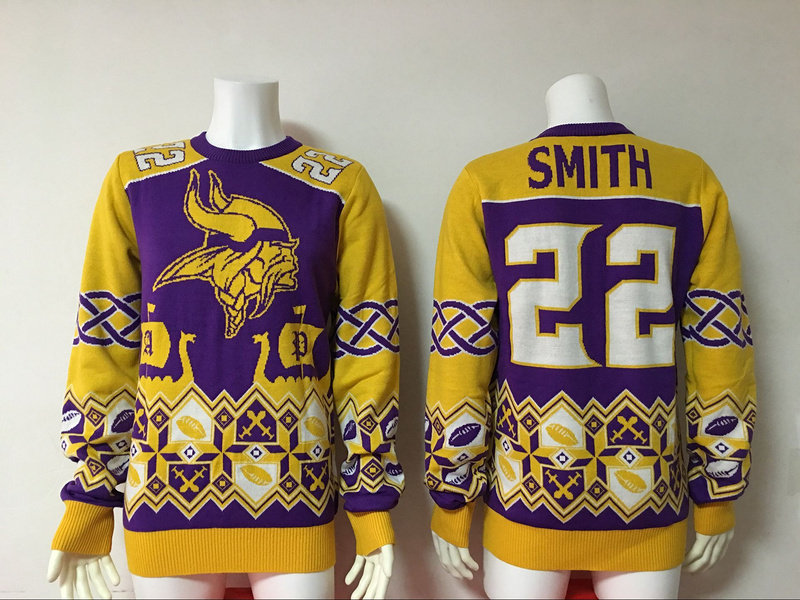 Vikings 22 Harrison Smith Yellow Men's Ugly Sweater