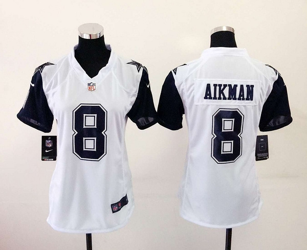 Nike Cowboys 8 Troy Aikman White Color Rush Women Game Jersey - Click Image to Close