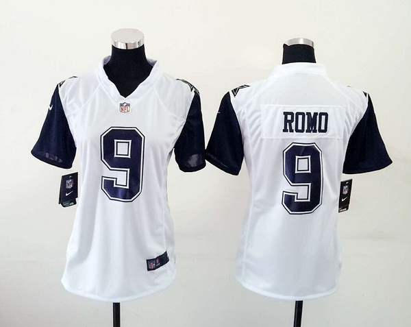 Nike Cowboys 9 Tony Romo White Color Rush Women Game Jersey - Click Image to Close